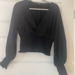 Express Women’s Black Wrap Blouse with Smocked waist - Medium